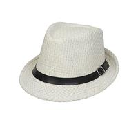 Xiang Ru Cappelli alla moda Panama Fedora per uomo donna, unisex Manhattan treccia paglia corta cappello da sole Trilby spiaggia, D: bianco, Taglia unica