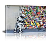 XIANGPEIFBH Banksy Arte della parete della tela Abstract Graffiti Street Pop Art Bohemian Canvas Prints Modern Artwork Home Decor Wall Pictures 80x120cm(31x47in) With Frame-13