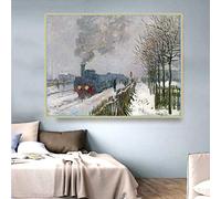 XIANGPEIFBH Claude Monet《Il treno nella neve o la locomotiva》Dipinto su tela Famosa opera d'arte Immagine Decorazione murale Decorazione domestica 70x90cm(28x35inch) Cornice interna