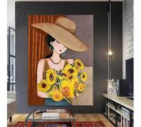 XIANGPEIFBH Girasole e ragazza, semplice ed elegante, dipinto su pannelli, dipinto su tela, quadro da parete per la decorazione della casa 70x120cm(28x48inch) Senza cornice
