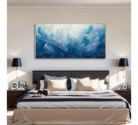 XIANGPEIFBH Grande tela astratta con piume blu, decorazione da parete moderna per soggiorno e camera da letto, elegante e sofisticata decorazione per la stanza Cornice interna 45x90cm(18x35inch)