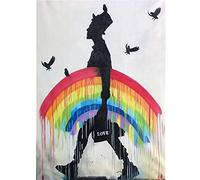 XIANGPEIFBH Immagine di Arte della Parete Arcobaleno Pioggia Uomo Uccelli Cappello Arte Tela Pittura Graffiti di Strada Banksy Stile Moderno per Soggiorno Decor 70x100cm(28x43in) Con Cornice