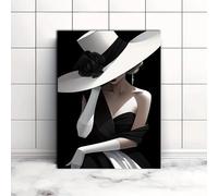 XIANGPEIFBH Moderna e semplice arte murale, donna elegante, in bianco e nero, HD, stampa su tela, poster, decorazione per la casa, soggiorno, camera da letto(50x70cm(20x28inch) senza cornice)