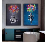 XIANGPEIFBH Poster e stampe astratte di Banksy, graffiti di strada, dipinti su tela, quadri da parete per la decorazione della casa, camera da letto (70x90cmx2/senza cornice)