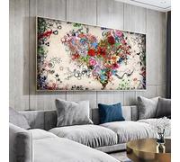 XIANGPEIFBH Poster e stampe di fiori astratti e colorati a forma di cuore, quadri d'amore dipinti su tela per l'arredamento del soggiorno 45x90cm(18x35inch) Senza cornice