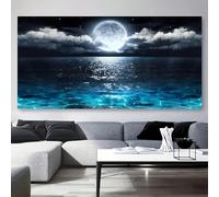 XIANGPEIFBH Quadro su tela con stampa di Moonlight Ocean, grande stampa astratta con riflessi di luce lunare, moderna opera d'arte per la decorazione della casa Cornice interna 30x60cm(12x24inch)