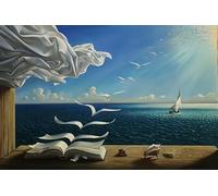 XIANGPEIFBH Salvador Dalì Dipinti Le Onde Libro Barca a Vela Dipinti Murali su Tela Poster e Stampe Quadri d'Arte da Parete Decorazioni per la Casa Cornice interna 50x70cm(20x28inch)