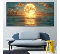 XIANGPEIFBH Splendida vista sull'oceano, grande dipinto murale su tela con tramonto giallo - Dipinto moderno con orizzonte per l'arredamento del soggiorno 75x150cm(30x60inch) Senza cornice