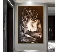 XIANGPEIFBH Stampa artistica su tela astratta moderna Giclée - Abbraccio di una coppia, decorazione murale per soggiorno e camera da letto 70x120cm(28x48inch) Cornice interna