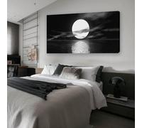XIANGPEIFBH Stampa su tela Poster da parete in bianco e nero Mare e luna piena bianca di notte, per soggiorno, camera da letto e cucina Decor 50x100cm (20x39 pollici) Senza cornice