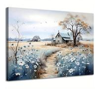 XIANGPEIFBH Stampa su tela rustica da parete, splendida pittura di campo, fiori selvatici, fienile, paesaggio naturale, poster di campagna(cornice interna 75x110cm(30x44inch))