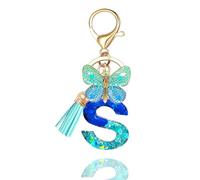 XIANGYUAN Portachiavi con lettera ragazza portachiavi iniziale regalo donna farfalla, Verde azzurro-s, 1