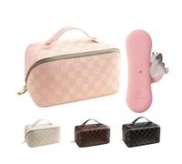 XIANRENDG Beauty case da viaggio, 1 borsa cosmetica portatile impermeabile di grande capacità e 1 porta pennelli da trucco in silicone rosa, organizer da viaggio essenziale per le donne, Rosa, Urban