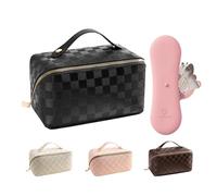 XIANRENDG Beauty case da viaggio, 1 borsa nera per cosmetici portatile di grande capacità, impermeabile e 1 porta pennelli da trucco in silicone rosa, organizer da viaggio essenziale per le donne,