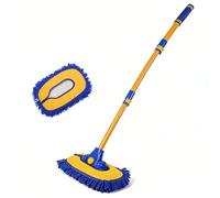 XIANTENG Arco di 15° Spazzola Lavaggio per BMW 5 Series G30/G31 2017-2023 Scopa Telescopica Microfibra AntiGraffio Strumento Pulizia Manico Lungo Curvo Cura Tetto Auto Umido, Blue And Yellow