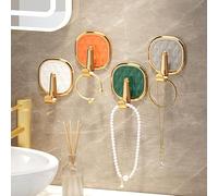 Xiao Hua 4 ganci creativi in plastica, senza punzonatura, adesivo, senza traccia, resistenti, ganci per cucina, camera da letto, bagno (bordo dorato, verde)