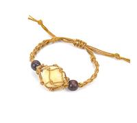 Xiao Hua Braccialetto di perline fatto a mano, adatto per uomini e donne, braccialetto intrecciato a mano in pietra naturale marrone, braccialetto regolabile ed elastico in rete (giallo), 2 x 3 cm