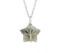 Xiao Hua Collana con ciondolo a forma di albero della vita, da uomo e da donna, gioiello fatto a mano, pietra originale di cristallo naturale, stella a cinque punte, collana con ciondolo a forma di