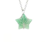 Xiao Hua - Collana con ciondolo a forma di albero della vita, da uomo e da donna, realizzata a mano, con pietra grezza naturale a cinque punte e stella intrecciata, albero della vita, 2,5 x 2,5 cm