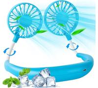 xiao Ventilatore di collo ricaricabile portatile : Ventilatore di collo a batteria a 3 velocità a mano libera, ventilatore USB personale indossabile per caldo (Blu)