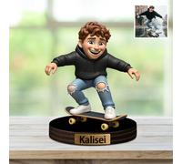 XIAO.Z Sport invernali personalizzati Snowboarding Player Foto Cartoon Style Desktop Scultura, personalizzato Snowboard Lover Fun Picture Cartone animato ritratto cornice segno Tavola regalo