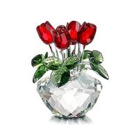 xiaofeng214 - Scultura in vetro con rosa rossa, mazzo di fiori primaverili e decorazione principale, con raffinata rosa in cristallo