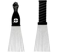 Xiaohan Set di pettini afro in metallo, 2 pezzi, pettine afroamericano, denti larghi, design classico a pugno nero, strumento per lo styling dei capelli ricci e afro