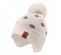 XIAOHAWANG - Berretto Invernale per Bambini con Pompon Cappello Beige DOT 4-7 Anni