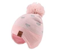 XIAOHAWANG - Berretto Invernale per Bambini con Pompon Cappello Cuore Rosa 4-7 Anni