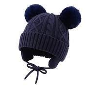 XIAOHAWANG Caldo Cappello Invernale per Bambini Lavorato a Maglia per Ragazzi Ragazze Bambino Neonato Toque con Pompon, Pompon Blu Navy., 0-6 Mesi