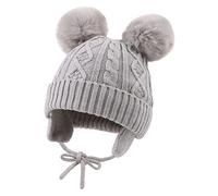 XIAOHAWANG Caldo Cappello Invernale per Bambini Lavorato a Maglia per Ragazzi Ragazze Bambino Neonato Toque con Pompon, Grigio, 0-6 Mesi