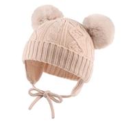 XIAOHAWANG Caldo Cappello Invernale per Bambini Lavorato a Maglia per Ragazzi Ragazze Bambino Neonato Toque con Pompon (da 0 a 6 Mesi, Beige)