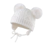 XIAOHAWANG Caldo Cappello Invernale per Bambini Lavorato a Maglia per Ragazzi Ragazze Bambino Neonato Toque con Pompon (da 2 a 6 Anni, Bianco)