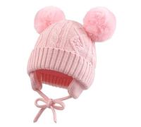 XIAOHAWANG Caldo Cappello Invernale per Bambini Lavorato a Maglia per Ragazzi Ragazze Bambino Neonato Toque con Pompon (da 2 a 6 Anni, Rosa)