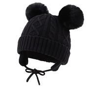 XIAOHAWANG Caldo Cappello Invernale per Bambini Lavorato a Maglia per Ragazzi Ragazze Bambino Neonato Toque con Pompon (da 6 a 24 Mesi, Nero)
