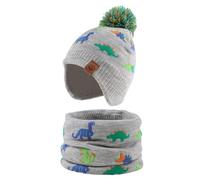 XIAOHAWANG Cappello Dinosauro Sciarpa Cappello Invernale per Bambino Ragazzo Ragazza Cappello Autunnale Riscaldante da 0 a 7 Anni (Colore Grigio Dinosauro (Cappello+Sciarpa) da 4 a 8 Anni)
