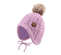 XIAOHAWANG Cappello Invernale per Bambini con Fodera in Velluto per Bambini Beanie Earflap Caldo Cappelli per Ragazze con Pompon, Viola, 0-6 Mesi