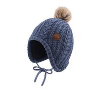 XIAOHAWANG Cappello Invernale per Neonati con Fodera in Velluto per Bambini Beanie per Bambini Earflap Caldi Cappelli per Bambino per Ragazze con Pompon (Jean Blu., 6-18 Mesi)