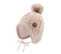 XIAOHAWANG Cappello Invernale per Neonati con Fodera in Velluto per Bambini Beanie per Bambini Earflap Caldi Cappelli per Bambino per Ragazze con Pompon (Beige, 6-18 Mesi)