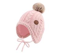 XIAOHAWANG Cappello Invernale per Neonati con Fodera in Velluto per Bambini Beanie per Bambini Earflap Caldi Cappelli per Bambino per Ragazze con Pompon (Rosa, 6-18 Mesi)