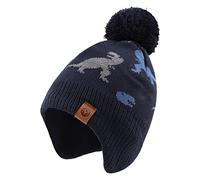 Xiaohawang Cappello per bambini lavorato a maglia, invernale, caldo, con fodera in pile, unisex, con pompon, 4-7 Anni