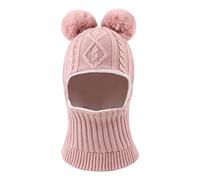 XIAOHAWANG Inverno Bambini Cappello con Pompon Lavorato A Maglia Set Sciarpa Calda Ragazzi Ragazze 1-10 Anni(Rosa Antico, S)