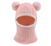 XIAOHAWANG Inverno Bambini Cappello con Pompon Lavorato A Maglia Set Sciarpa Calda Ragazzi Ragazze 1-10 Anni (Rosa, 0.6-3 Anni)