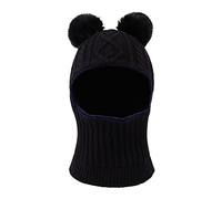 XIAOHAWANG Inverno Bambini Cappello con Pompon Lavorato A Maglia Set Sciarpa Calda Ragazzi Ragazze 1-10 Anni (Nero, M)