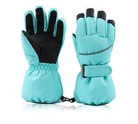 XIAOHAWANG Inverno Bambini Ragazzi Guanti Da Sci Impermeabile Antivento Adulti Guanti Caldi Bambino Ragazze Guanti Protezione Freddo Guanti per Bambini, Verde, 10-14 anni