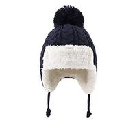 XIAOHAWANG Passamontagna da Sci con Orecchie per Neonati, Unisex, Caldo Pile di Cotone, Berretto Lavorato a Maglia, con Pompon, per Bambini e Ragazzi (Marina Militare, S)