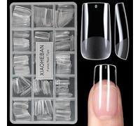 XIAOHEBAN Nail Tips Square Medium - 300 pezzi, 15 misure, in morbido gel, quadrate, copertura completa, pre-lucidate, per allungare le unghie, uso quotidiano a casa e nail art fai da te