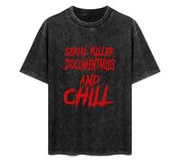 XIAOHEIYA Serial Killer Documentaries And Chill Mens T-Shirt Black Unisex Tee S