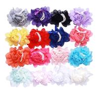 Xiaohui887 18 fermagli per capelli in chiffon con rose e perle, accessori per bambini e adolescenti (9 colori)