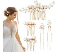 Xiaohui887 5 pettini per capelli da sposa con perle, a forma di U, con perle finte, pettine laterale dorato, per donne e ragazze
